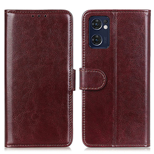 Leather Case Stands Flip Cover Holder M07L for Oppo Reno7 5G Brown