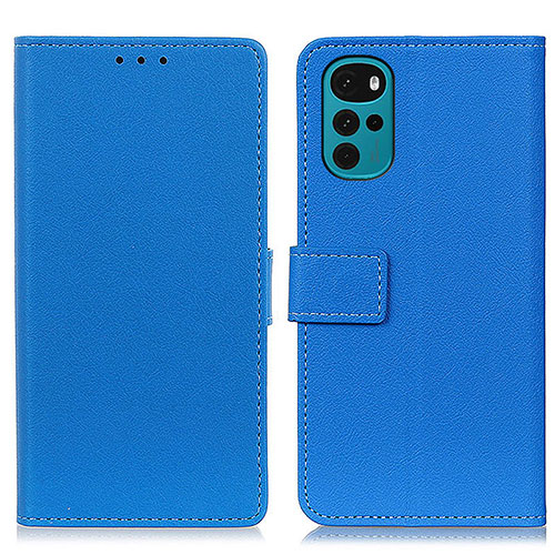 Leather Case Stands Flip Cover Holder M08L for Motorola Moto G22 Blue