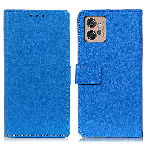 Leather Case Stands Flip Cover Holder M08L for Motorola Moto G32 Blue