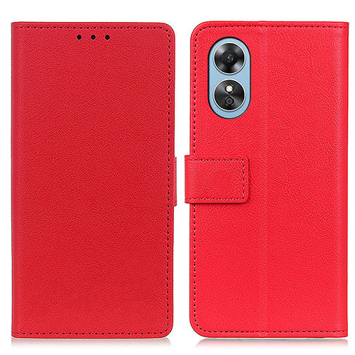 Leather Case Stands Flip Cover Holder M08L for Oppo A17 Red
