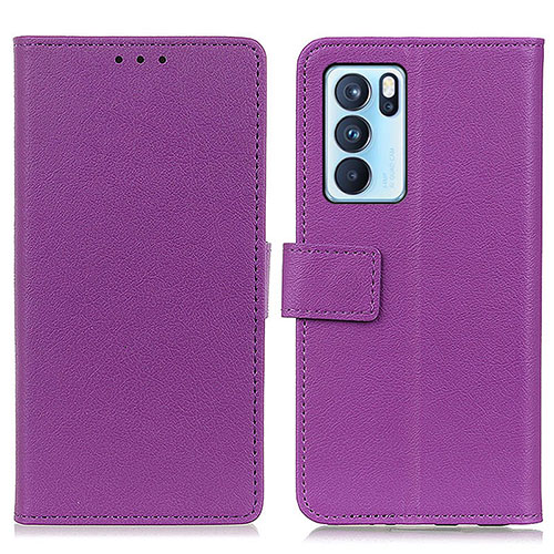 Leather Case Stands Flip Cover Holder M08L for Oppo Reno6 Pro 5G India Purple