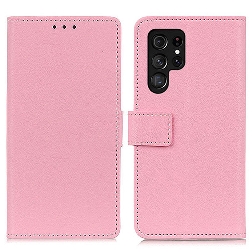 Leather Case Stands Flip Cover Holder M08L for Samsung Galaxy S22 Ultra 5G Pink