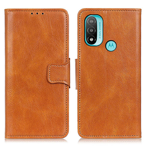 Leather Case Stands Flip Cover Holder M09L for Motorola Moto E20 Brown