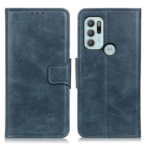 Leather Case Stands Flip Cover Holder M09L for Motorola Moto G60s Blue