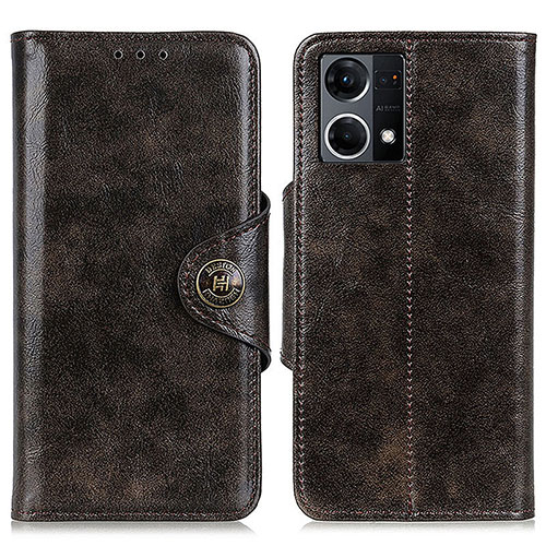 Leather Case Stands Flip Cover Holder M12L for Oppo Reno7 4G Bronze