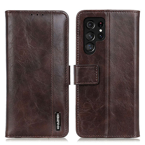 Leather Case Stands Flip Cover Holder M13L for Samsung Galaxy S21 Ultra 5G Brown