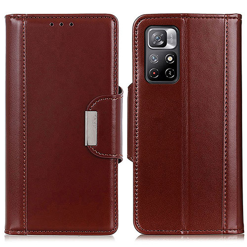 Leather Case Stands Flip Cover Holder M13L for Xiaomi Redmi Note 11S 5G Brown