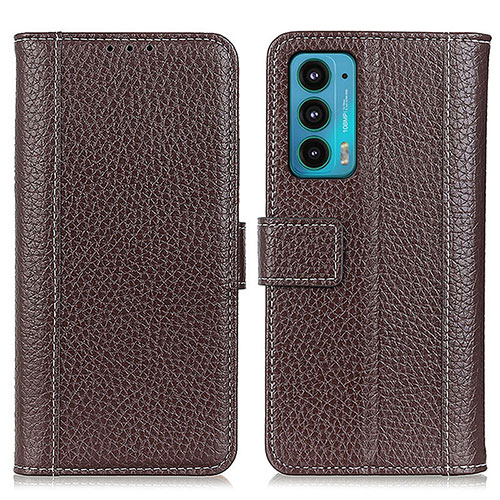 Leather Case Stands Flip Cover Holder M14L for Motorola Moto Edge Lite 5G Brown