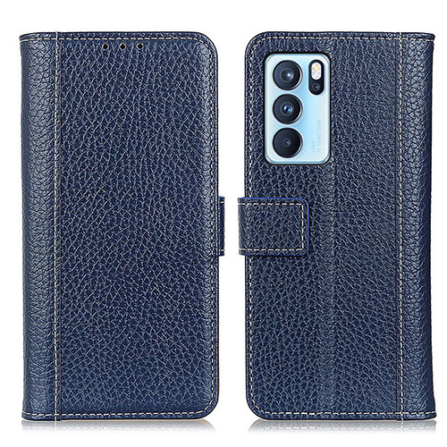 Leather Case Stands Flip Cover Holder M14L for Oppo Reno6 Pro 5G India Blue