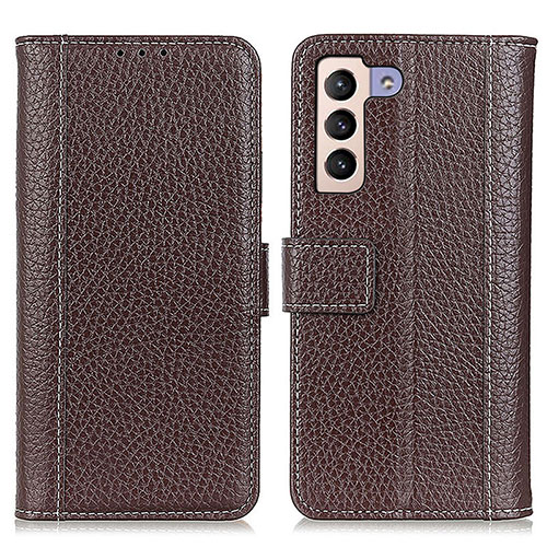 Leather Case Stands Flip Cover Holder M14L for Samsung Galaxy S22 Plus 5G Brown