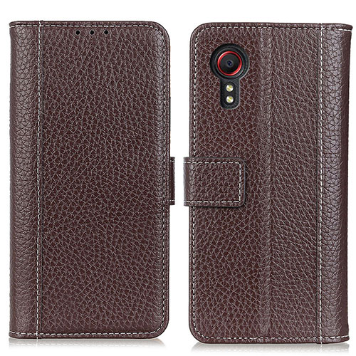 Leather Case Stands Flip Cover Holder M14L for Samsung Galaxy XCover 5 SM-G525F Brown