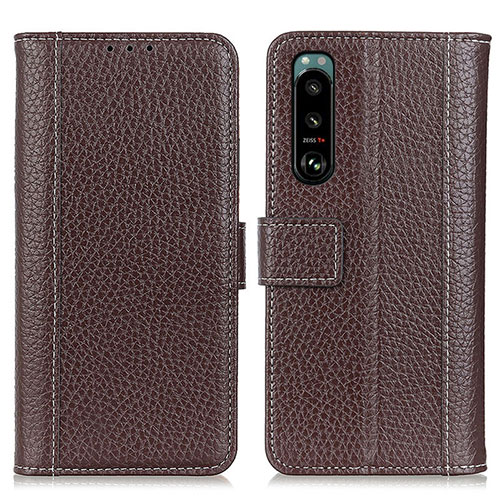 Leather Case Stands Flip Cover Holder M14L for Sony Xperia 5 III Brown
