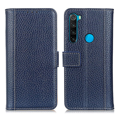 Leather Case Stands Flip Cover Holder M14L for Xiaomi Redmi Note 8 (2021) Blue