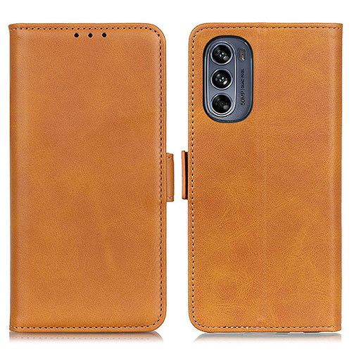 Leather Case Stands Flip Cover Holder M15L for Motorola Moto G62 5G Light Brown