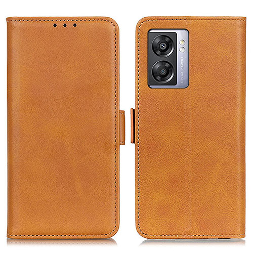 Leather Case Stands Flip Cover Holder M15L for Oppo A56S 5G Light Brown