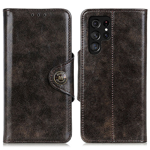 Leather Case Stands Flip Cover Holder M16L for Samsung Galaxy S21 Ultra 5G Brown
