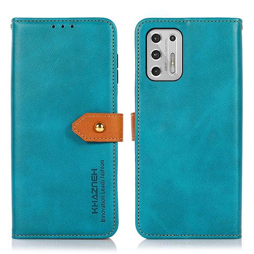 Leather Case Stands Flip Cover Holder N01P for Motorola Moto G Stylus (2021) Cyan