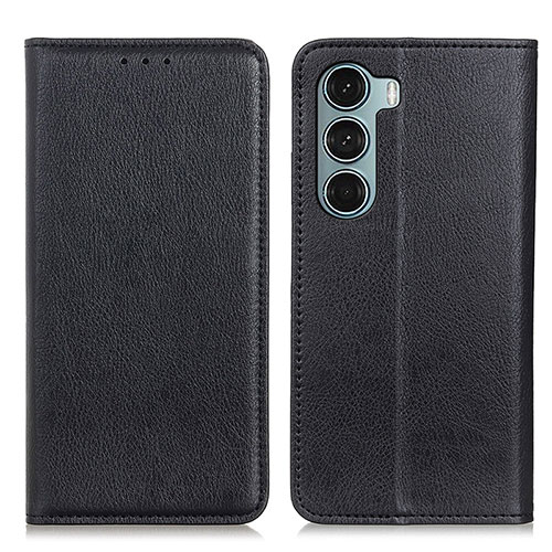 Leather Case Stands Flip Cover Holder N01P for Motorola Moto G200 5G Black