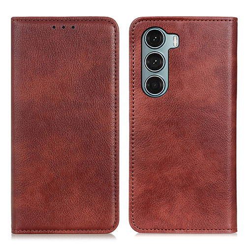 Leather Case Stands Flip Cover Holder N01P for Motorola Moto G200 5G Brown