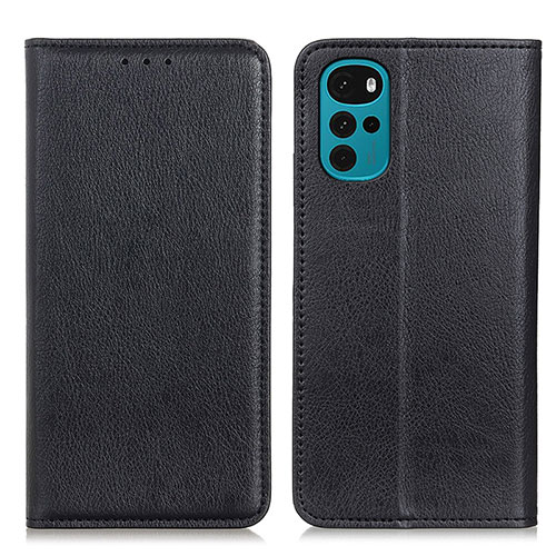 Leather Case Stands Flip Cover Holder N01P for Motorola Moto G22 Black