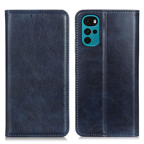 Leather Case Stands Flip Cover Holder N01P for Motorola Moto G22 Blue