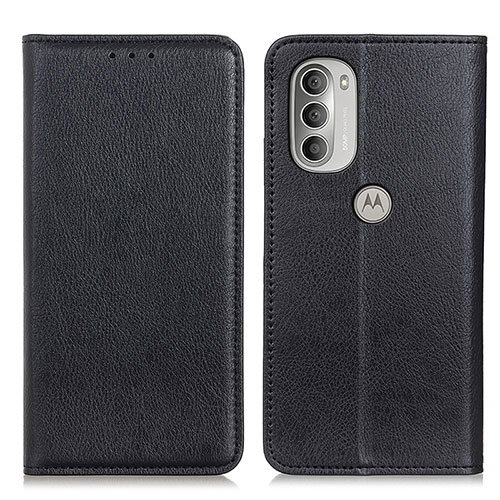 Leather Case Stands Flip Cover Holder N01P for Motorola Moto G51 5G Black