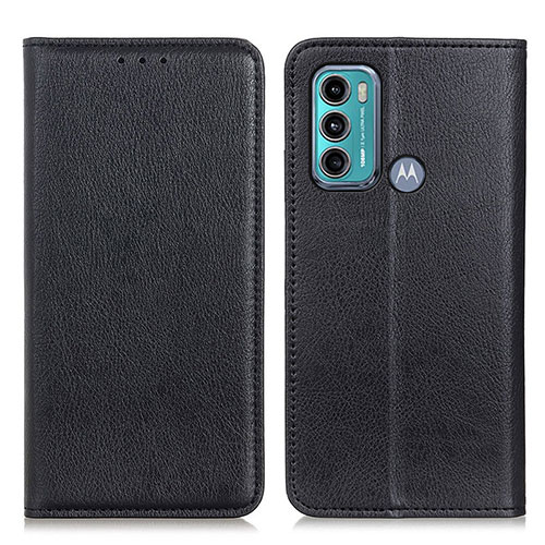 Leather Case Stands Flip Cover Holder N01P for Motorola Moto G60 Black