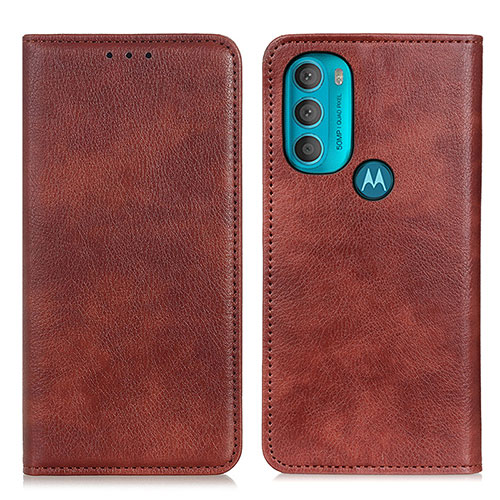Leather Case Stands Flip Cover Holder N01P for Motorola Moto G71 5G Brown
