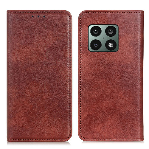 Leather Case Stands Flip Cover Holder N01P for OnePlus 10 Pro 5G Brown