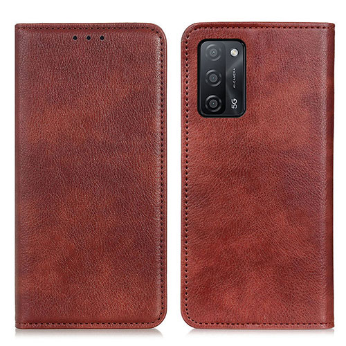 Leather Case Stands Flip Cover Holder N01P for Oppo A53s 5G Brown