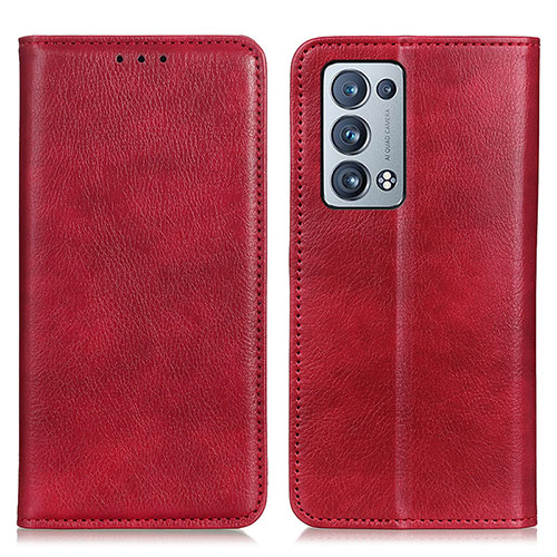 Leather Case Stands Flip Cover Holder N01P for Oppo Reno6 Pro 5G Red