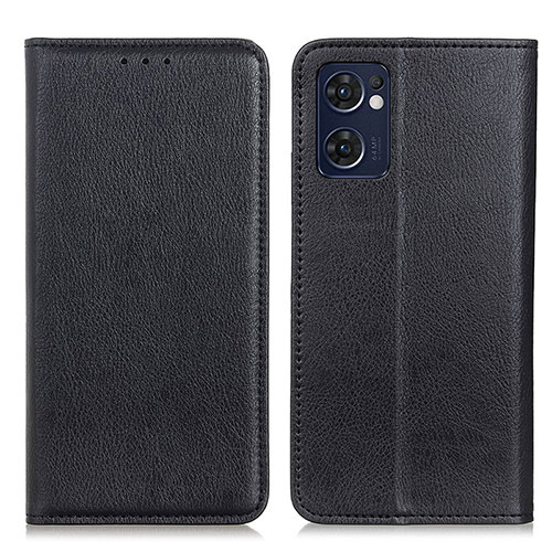 Leather Case Stands Flip Cover Holder N01P for Oppo Reno7 5G Black
