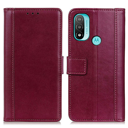 Leather Case Stands Flip Cover Holder N02P for Motorola Moto E20 Red