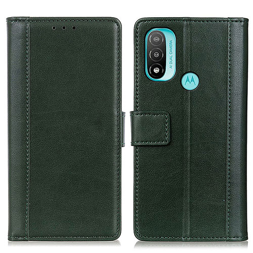 Leather Case Stands Flip Cover Holder N02P for Motorola Moto E30 Green