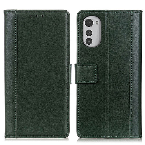 Leather Case Stands Flip Cover Holder N02P for Motorola Moto E32s Green