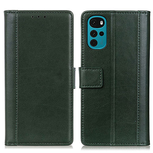 Leather Case Stands Flip Cover Holder N02P for Motorola Moto G22 Green
