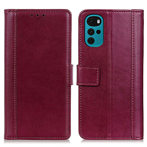 Leather Case Stands Flip Cover Holder N02P for Motorola Moto G22 Red