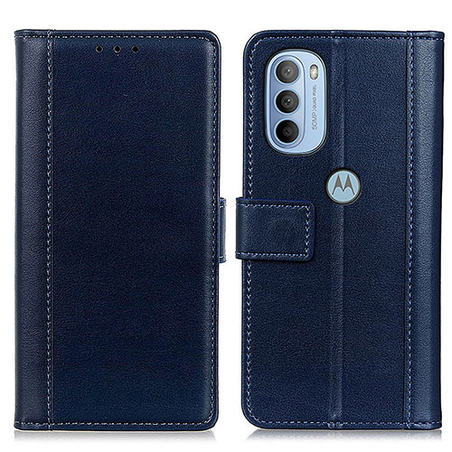 Leather Case Stands Flip Cover Holder N02P for Motorola Moto G31 Blue