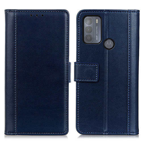 Leather Case Stands Flip Cover Holder N02P for Motorola Moto G50 Blue