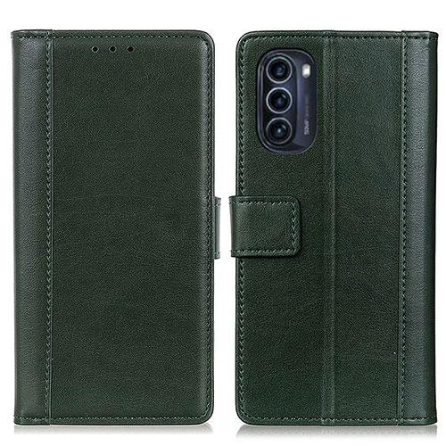 Leather Case Stands Flip Cover Holder N02P for Motorola Moto G52j 5G Green
