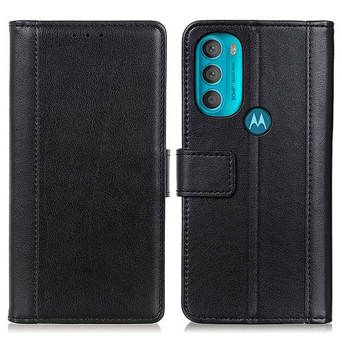 Leather Case Stands Flip Cover Holder N02P for Motorola Moto G71 5G Black