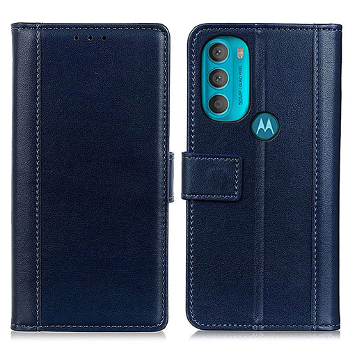 Leather Case Stands Flip Cover Holder N02P for Motorola Moto G71 5G Blue