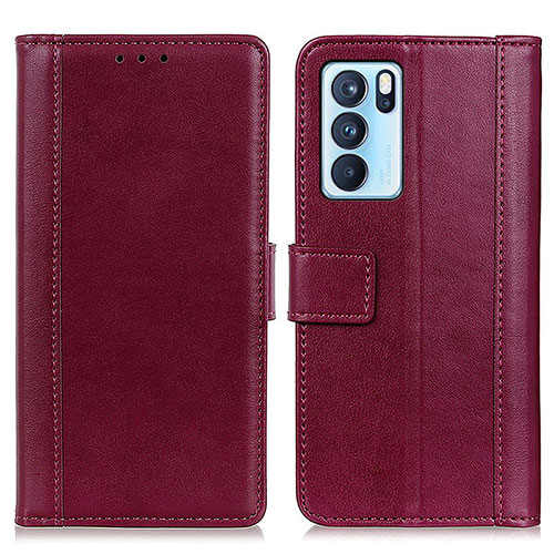 Leather Case Stands Flip Cover Holder N02P for Oppo Reno6 Pro 5G India Red