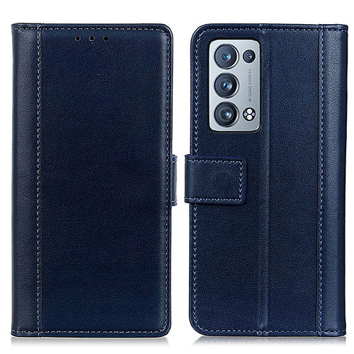 Leather Case Stands Flip Cover Holder N02P for Oppo Reno6 Pro+ Plus 5G Blue