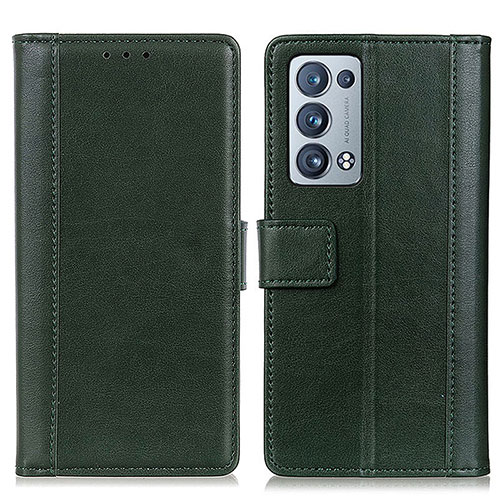Leather Case Stands Flip Cover Holder N02P for Oppo Reno6 Pro+ Plus 5G Green