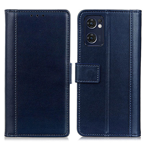 Leather Case Stands Flip Cover Holder N02P for Oppo Reno7 5G Blue