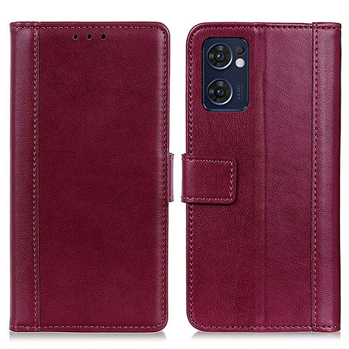 Leather Case Stands Flip Cover Holder N02P for Oppo Reno7 5G Red