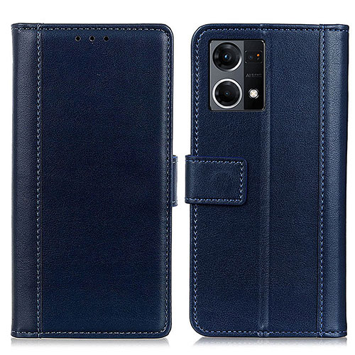 Leather Case Stands Flip Cover Holder N02P for Oppo Reno8 4G Blue