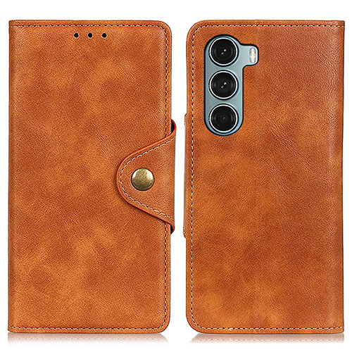 Leather Case Stands Flip Cover Holder N03P for Motorola Moto G200 5G Brown