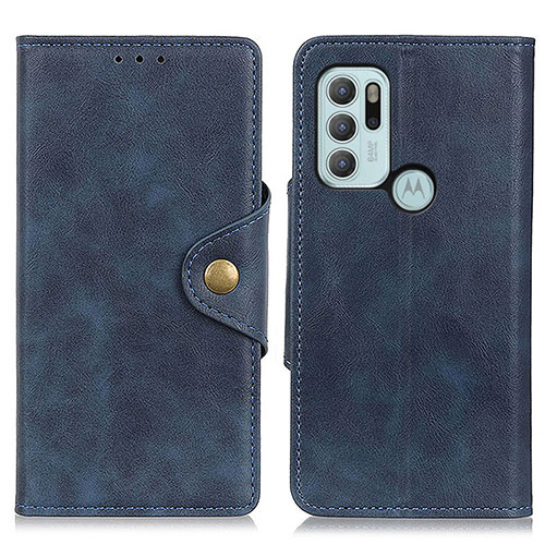 Leather Case Stands Flip Cover Holder N03P for Motorola Moto G60s Blue